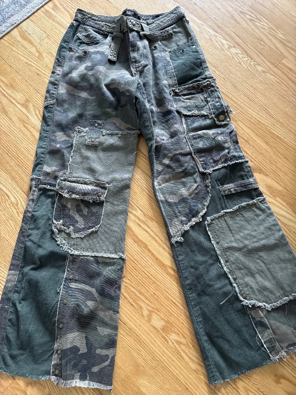 Distressed camo trousers